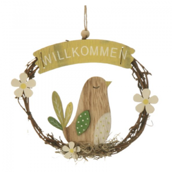 Holzkranz "Willkommen" mit Vogel rechts